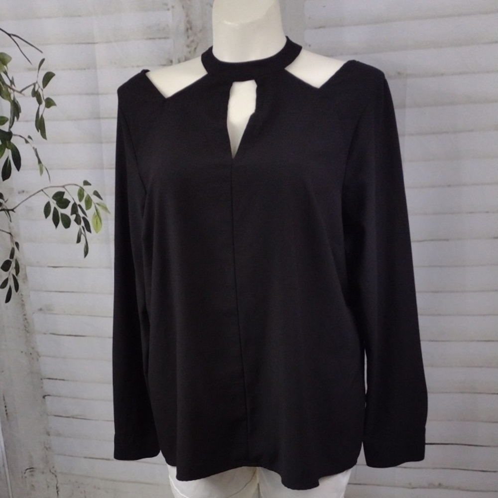 Lane Bryant Black Cut Out Blouse with Mandarin Collar, Size 22